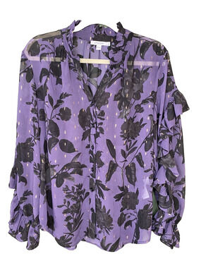 Chicos Blouse Women US 12 Georgette Sheer Romantic Going Out Floral Career Shirt